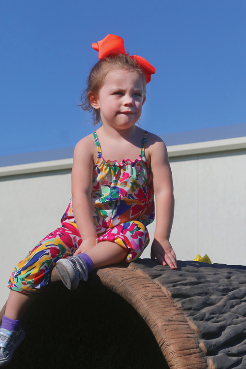 Little girl on top of a playset