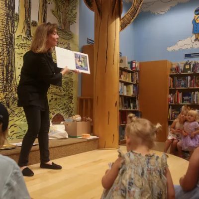Debra reading Giraffes in my Closet book